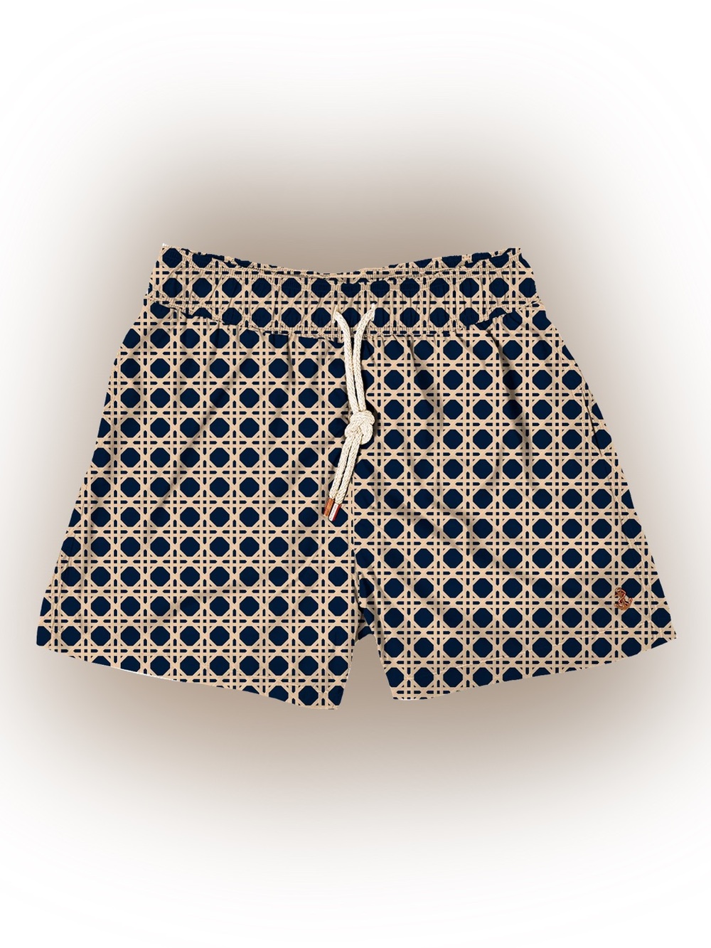 Retromarine Navy & Beige Rattan Swim Shorts Size Large